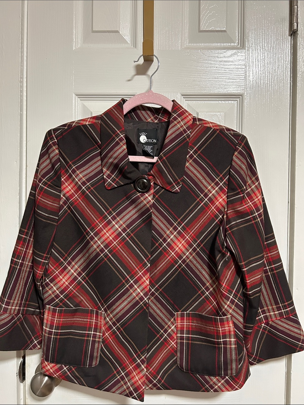 Worthington Plaid Button-Front Tunic Jacket in Red and Black